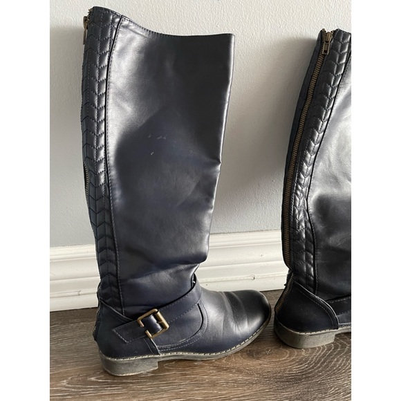 Dark Blue Knee High Riding Boots - Picture 1 of 4